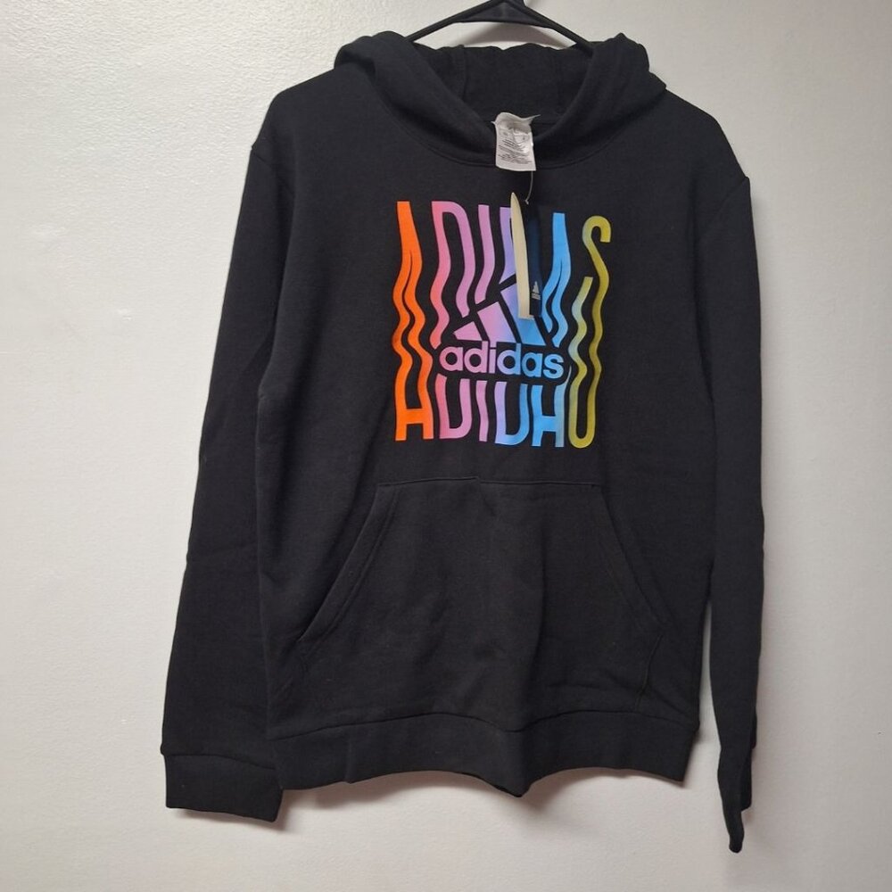 Adidas Hoodie Colorful‎ Boys 18 20 XL Black Rainbow Wavy Teen Tween